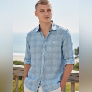 BUGATCHI Men's Plaid Classic Fit cotton Light Blue Casual Shirt size Medium